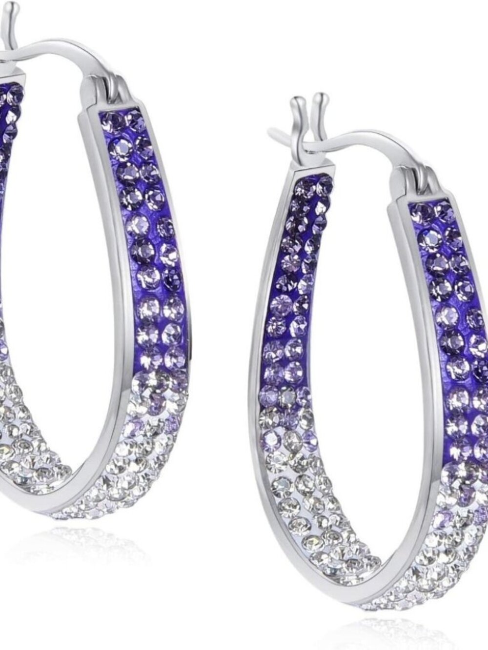 🆕 Women Purple Crystal Hoop Earrings Plated Inside Out Oval Shape Jewelry Gifts